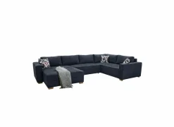 Hoeksalon Brixen 379x227cm - stof - blauw met bedfunctie