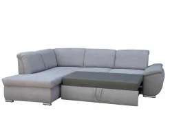 Hoeksalon Caro 272x197cm - stof - middengrijs met bedfunctie en opbergruimte