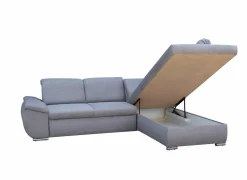 Hoeksalon Caro 272x197cm - stof - middengrijs met bedfunctie en opbergruimte