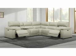 Hoeksalon Era 320x287cm - leder - beige met relax & zero-wall functie & opbergruimte