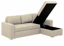 Hoeksalon Flemingsburg 226x165cm - stof - beige met bedfunctie en opbergruimte