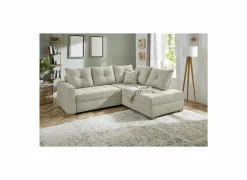 Hoeksalon Heidelberg 228x199cm - stof - lichtgrijs met bedfunctie & relax & opbergruimte