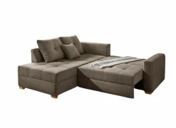Hoeksalon Heidelberg 228x199cm - stof - bruin met bedfunctie & relax & opbergruimte