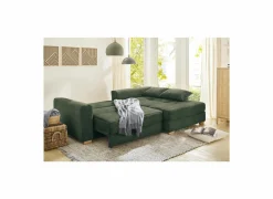 Hoeksalon Kampen 288x186cm - stof - groen met bedfunctie & opbergruimte