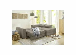 Hoeksalon Kampen 288x186cm - stof - bruin met bedfunctie & opbergruimte