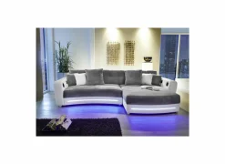 Hoeksalon Laredo 322x190cm - lederlook & stof - wit met LED-verlichting