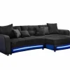 Hoeksalon Laredo 322x190cm - lederlook & stof - zwart met LED-verlichting