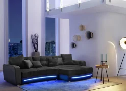 Hoeksalon Laredo 322x190cm - lederlook & stof - zwart met LED-verlichting