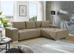 Hoeksalon Luciano 282x204cm - stof - bruin met bedfunctie & opbergruimte