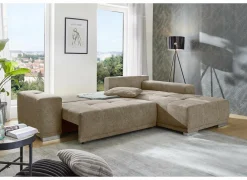 Hoeksalon Luciano 282x204cm - stof - bruin met bedfunctie & opbergruimte