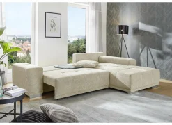 Hoeksalon Luciano 282x204cm - stof - beige met bedfunctie & opbergruimte