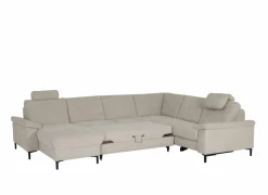 Hoeksalon Poppy 317x249cm - stof - beige met relax & bedfunctie