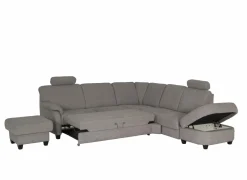 Hoeksalon Toulouse 269x287cm - stof - zilvergrijs met bedfunctie & poef & opbergruimte