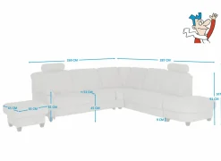 Hoeksalon Toulouse 269x287cm - stof - zilvergrijs met bedfunctie & poef & opbergruimte