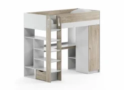 Hoogslaper Evora 90x200cm - decor - ivory oak & wit met bureau en opbergruimte