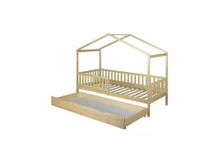 Huisbed Cinderella 90x200cm - den massief - naturel met opberglade