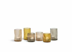 Kaarsenhouder organisch geribbeld Ø8x8,5cm - glas - perzik