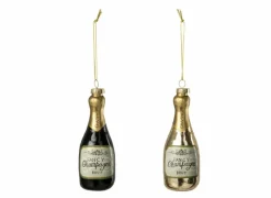 Kerst Ornament Champagne 5x5x13,5cm - glas - goud & zwart