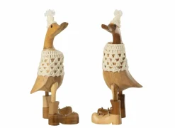 Kerstdecoratie Eend Crochet 2 stks 11x10x28cm - albasiahout - naturel & wit