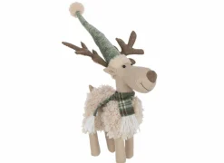 Kerstdecoratie Eland Sjaal S 22x8x49cm - polyester - gebroken wit & groen