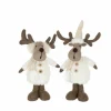 Kerstdecoratie Rendier 11x14x37cm - stof - bruin & wit