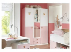 Kleerkast Cindy 139cm - decor - roze & wit