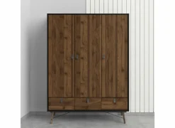 Kleerkast Ry 151cm - decor - mat zwart/okkernoot