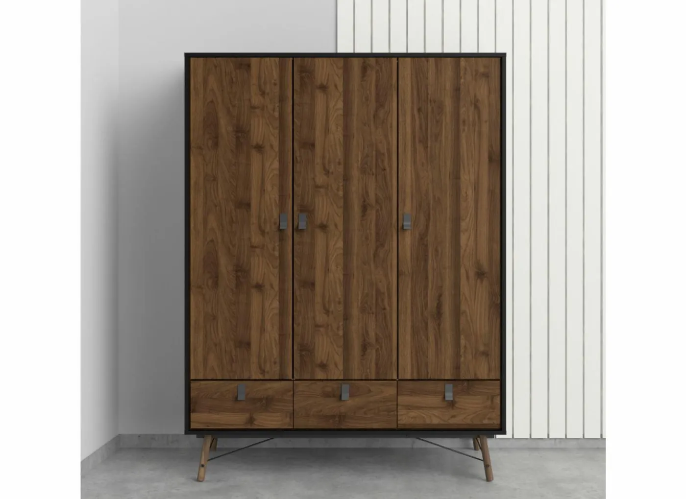 Kleerkast Ry 151cm - decor - mat zwart/okkernoot