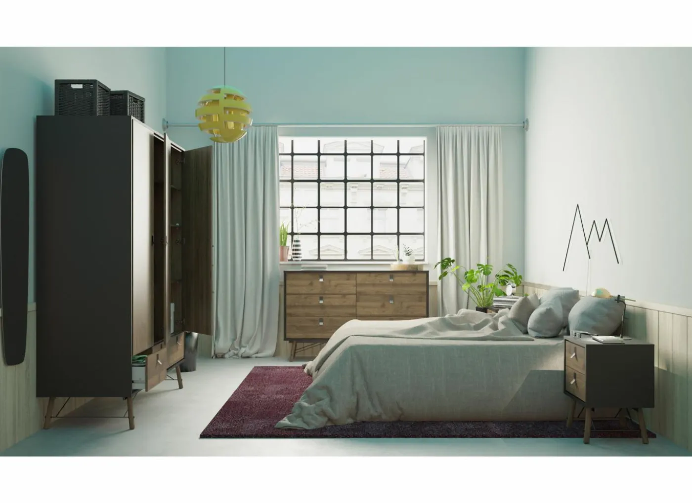 Kleerkast Ry 151cm - decor - mat zwart/okkernoot