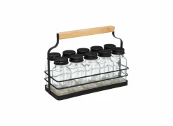 Kruidenrek 21,5x9x16cm - gietijzer/glas - zwart/bamboe