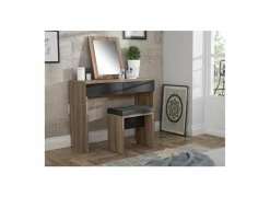 Make-up tafel Dolce met spiegel 100x42x132cm - decor - mud oak & black oak