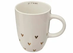 Mok Floral Hart 44cl - stoneware - wit & goud