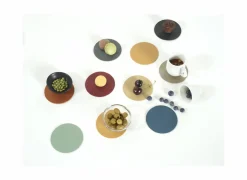 Onderzetters voor glazen Togo Ø10cm - lederlook - taupe - set van 4