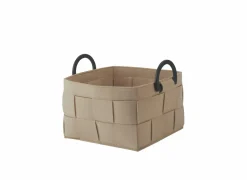 Opbergmand Dix 34x34x23cm - polyester vilt & bamboe handvaten - beige