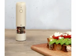 Peper en zoutmolen H14cm - RVS - cream elektrisch & oplaadbaar