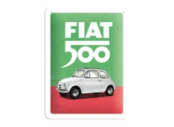 Plakkaat Fiat 500 15x20cm - metaal - groen & rood