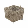Rieten mand op wieltjes, 64x64x47cm