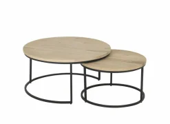 Salontafel Barn Ø75x38/Ø55x33cm - eik massief - naturel set van 2