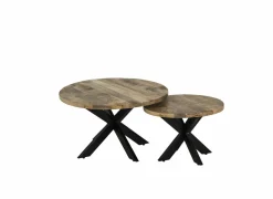 Salontafel Cenote Ø77/Ø55cm - hout massief - naturel set van 2