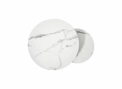 Salontafel Ø70/Ø50cm - keramiek & metaal - wit set van 2