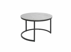 Salontafel Ø70/Ø50cm - keramiek & metaal - grijs set van 2
