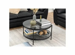 Salontafel Ø79cm - metaal - zwart mat & smoked glass