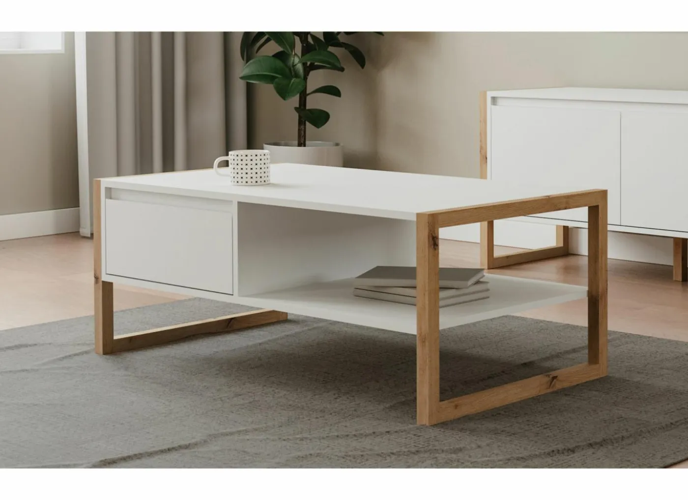 Salontafel Denver 100x40x55cm - decor - wit & artisanale eik