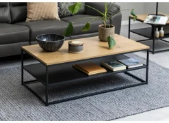 Salontafel 120x60cm - melamine - wilde eik & mat zwart