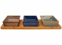 Serveerplank met 3 cups 31x14,5cm - keramiek - multicolor