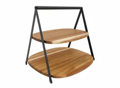 Serveertoren 2 niveaus 28,5x25,5cm - acacia massief - zwart & bruin