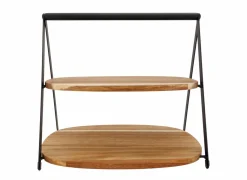 Serveertoren 2 niveaus 28,5x25,5cm - acacia massief - zwart & bruin