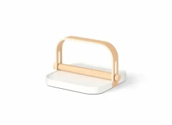 Servettenhouder Bellewood 23x20cm - kunststof & hout massief - wit & naturel