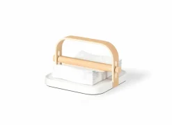 Servettenhouder Bellewood 23x20cm - kunststof & hout massief - wit & naturel