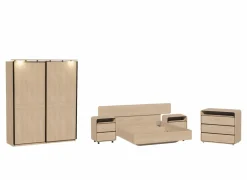 Slaapkamer met bed 140x200cm - kleerkast 184cm - commode 97cm en 2 nachtkastjes